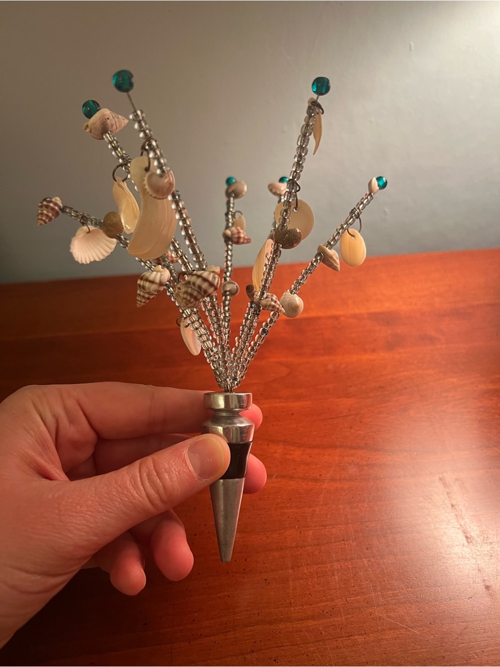 Seashell Bouquet Bottle Stopper Silver Turquoise Nautical Beach Coastal Decor